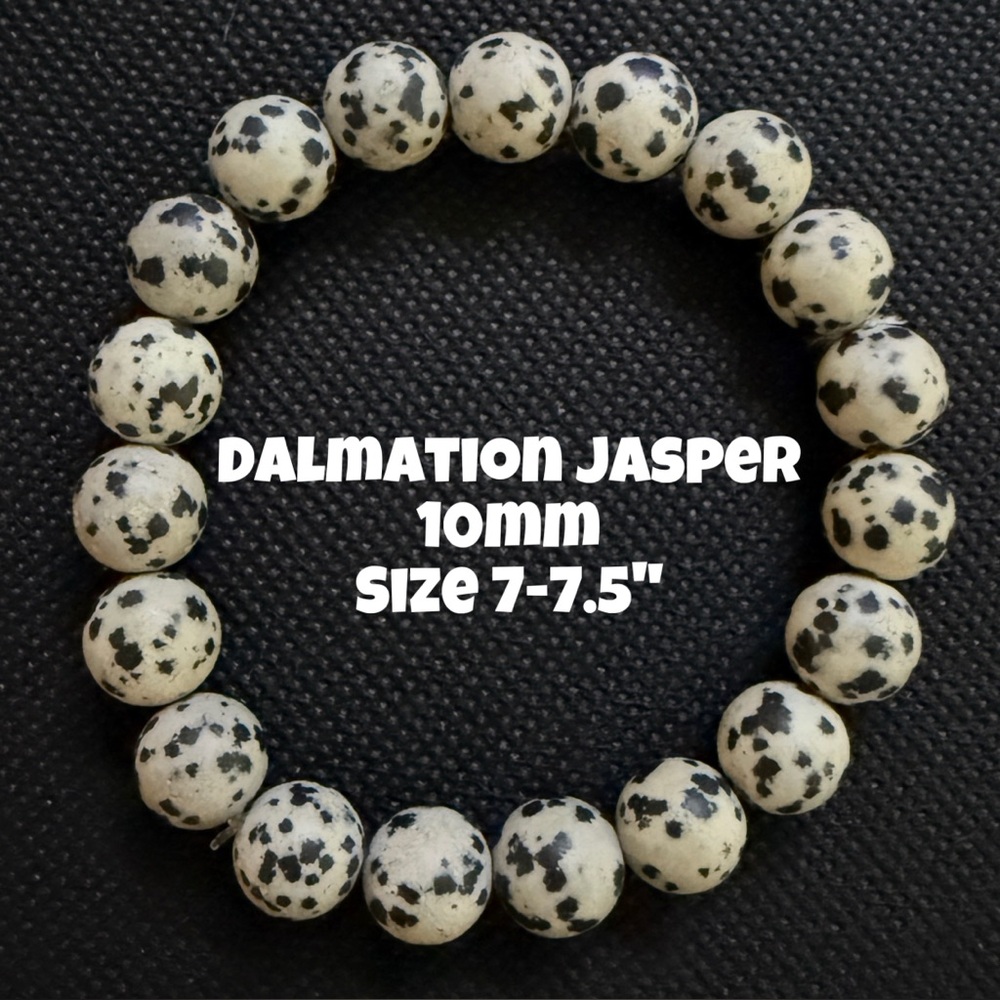 Authentic‎ Dalmatian Jasper 10mm Beaded Stretch Bracelet by Bombshell Beads